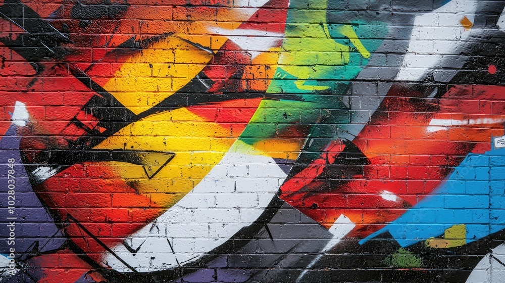 Fototapeta premium Colorful Dynamic Mural on Brick Wall