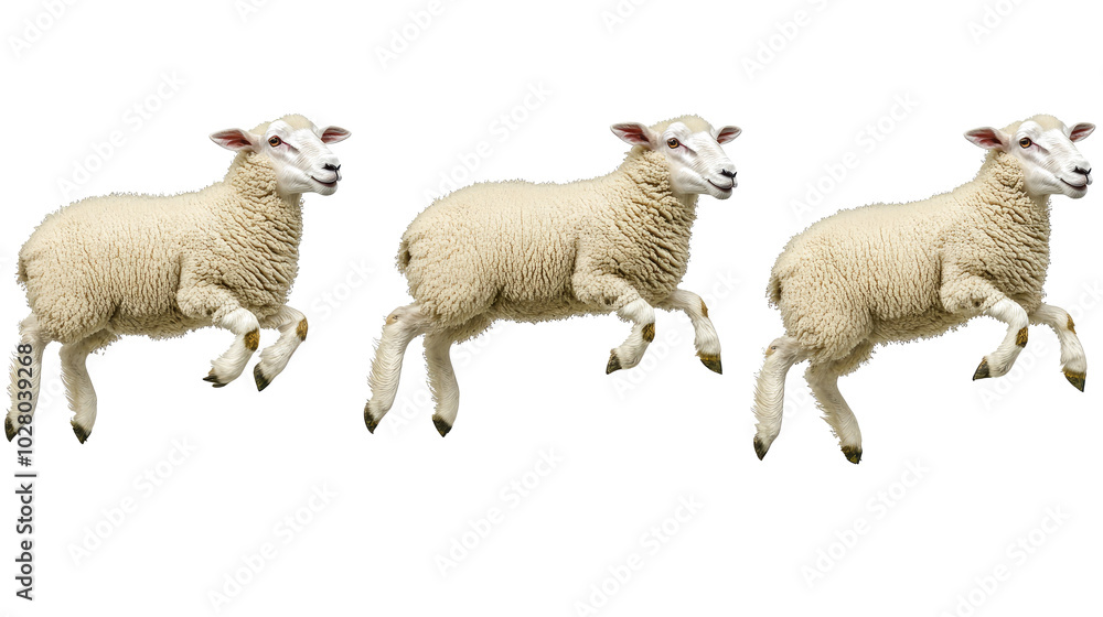 Playful Jumping Sheep Collection Isolated on a White Background Generative AI Playful Jumping Sheep Collection Isolated on a White Background Generative AI