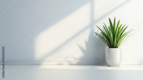 Wallpaper Mural Green plant in a white pot, bright interior with soft shadows, modern minimalistic style Torontodigital.ca