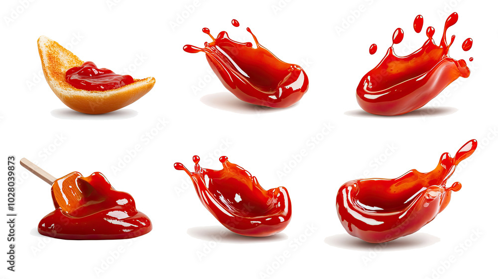 Ketchup Splashes and Drips Captured on a White Background Generative AI Ketchup Splashes and Drips Captured on a White Background Generative AI