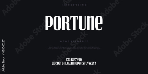 Portune modern abstract digital alphabet font. Minimal technology typography, Creative urban sport fashion futuristic font and with numbers. vector illustration