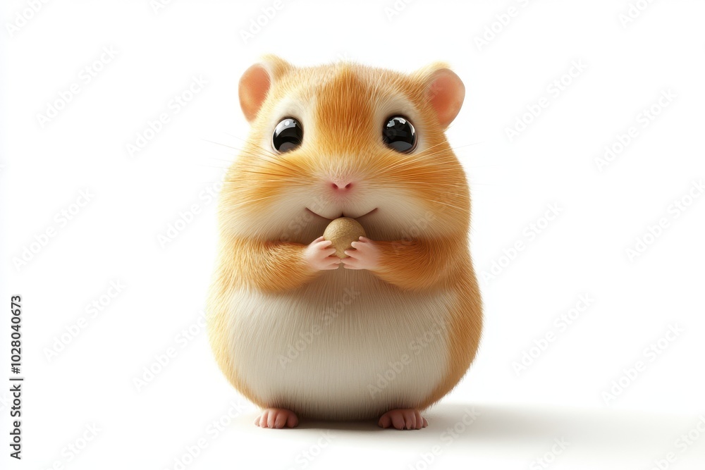 A cute little hamster is holding a nut in its mouth A cute little hamster is holding a nut in its mouth