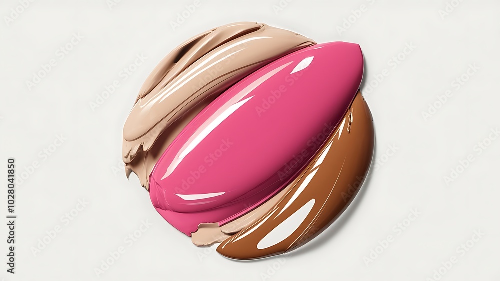 Top view of pink, beige and brown abstract brushstrokes of lipstick isolated on white Top view of pink, beige and brown abstract brushstrokes of lipstick isolated on white