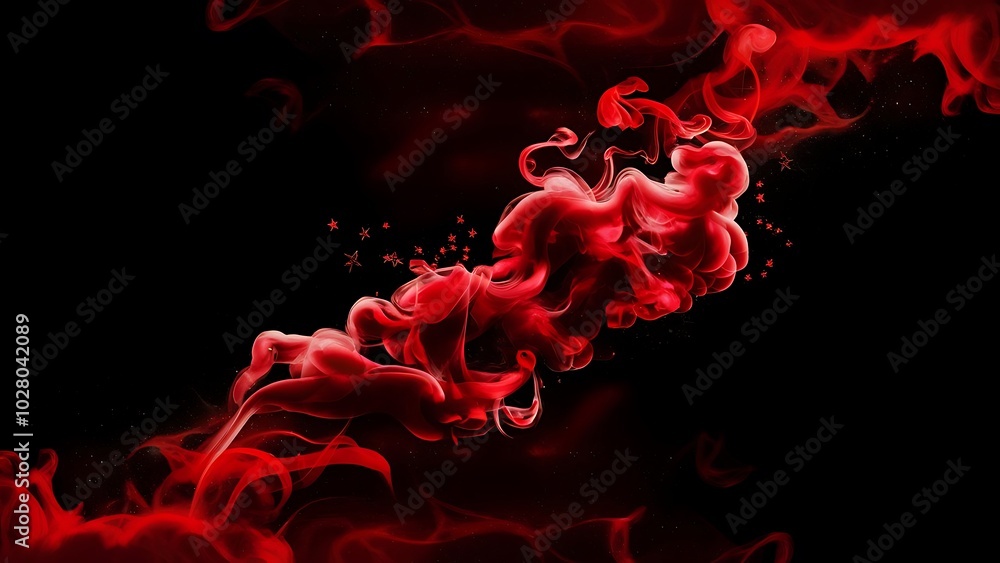 Red spiritual smoke in space with stars on black background Red spiritual smoke in space with stars on black background