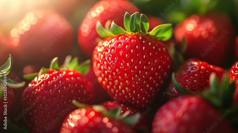 Close-up of ripe, juicy strawberries, perfect for healthy and delicious desserts Close-up of ripe, juicy strawberries, perfect for healthy and delicious desserts