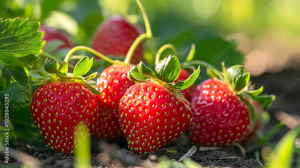 Fresh, ripe strawberries closeup, perfect for summer desserts Fresh, ripe strawberries closeup, perfect for summer desserts