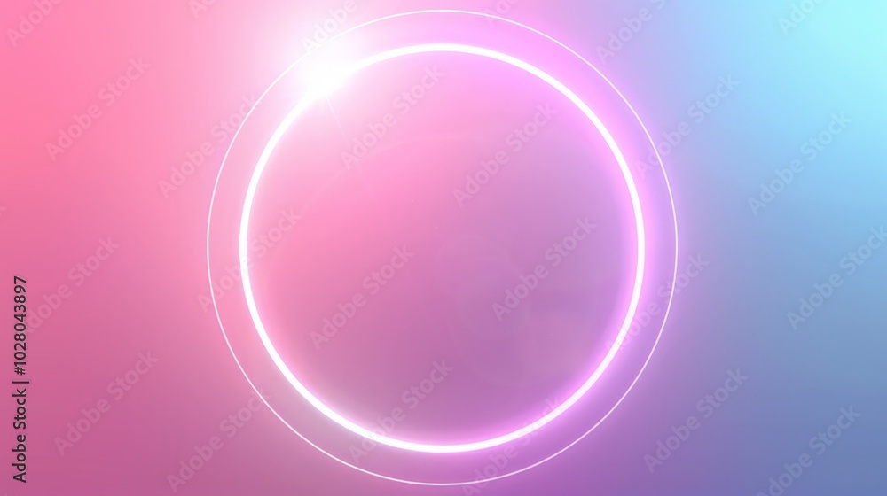 Obraz premium Bright neon circle is glowing on a gradient background of pink and blue