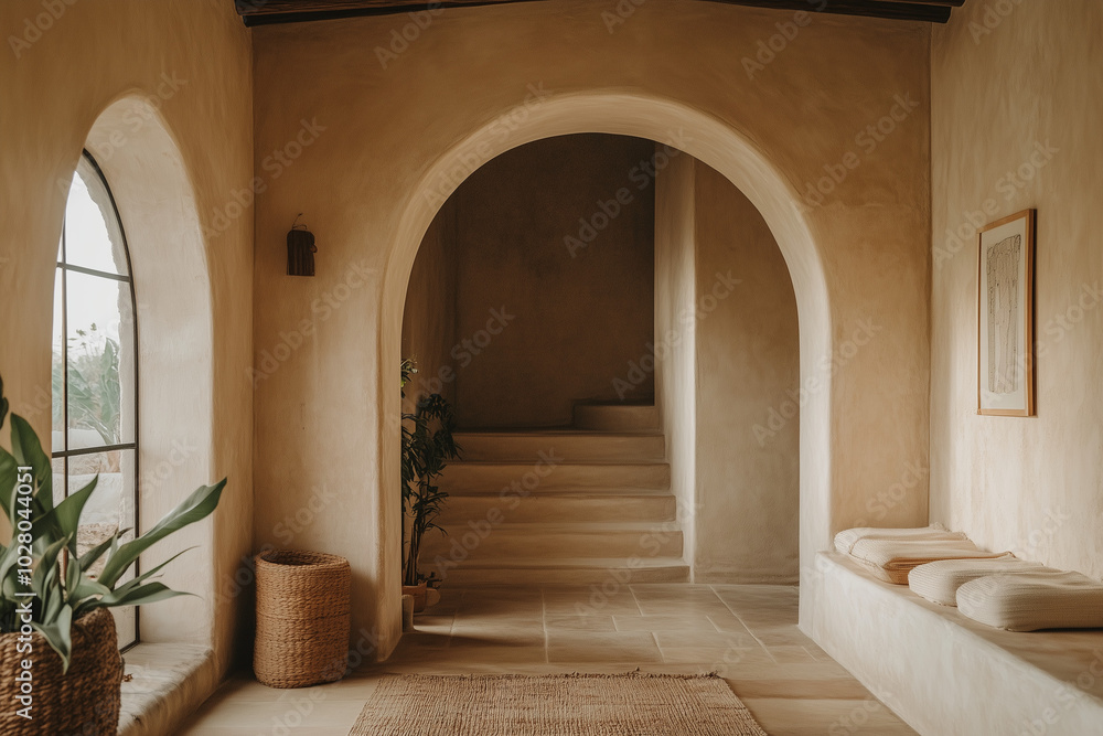 Boho Mediterranean Interior Design with Modern Arched Wall and Stylish Home Entryway Boho Mediterranean Interior Design with Modern Arched Wall and Stylish Home Entryway