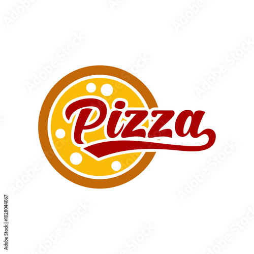 Pizza logo design vector illustration template simple emblem of hand draw