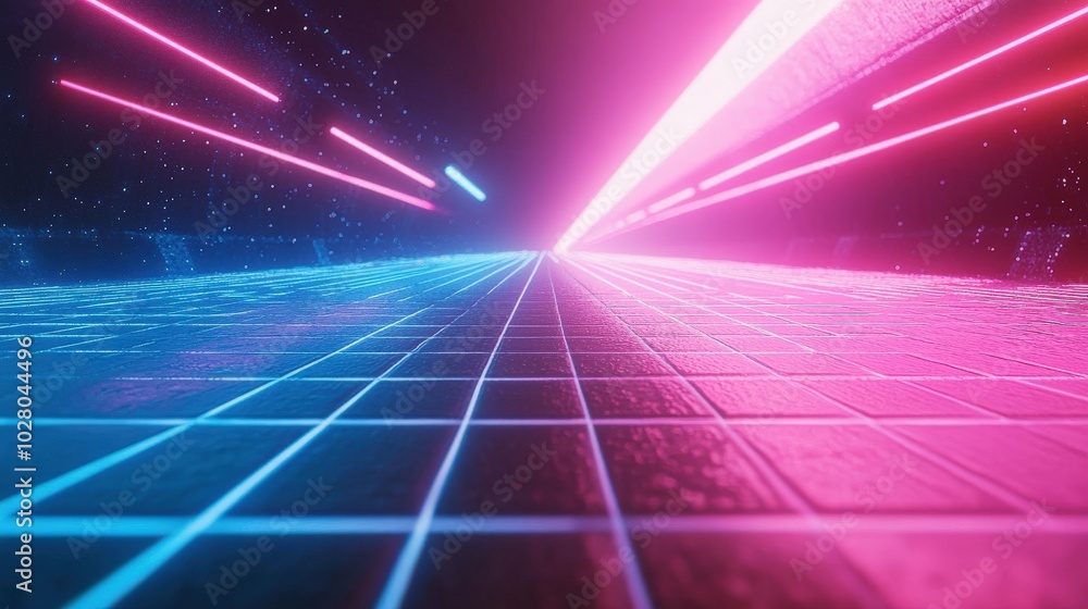 Futuristic neon grid with vibrant pink and blue lights. Futuristic neon grid with vibrant pink and blue lights.