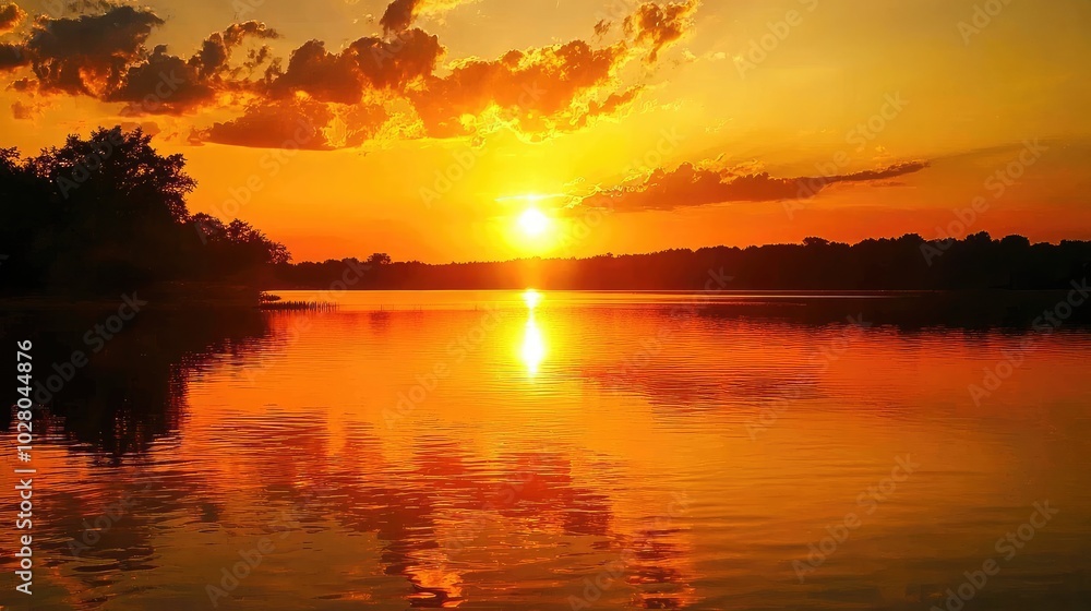 Vibrant Sunset Over Calm Waters with Copper Hues Vibrant Sunset Over Calm Waters with Copper Hues
