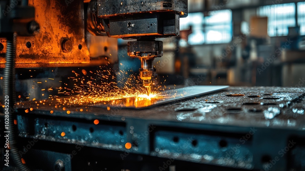 Metal Sheet Cutting in Action with Sparks Metal Sheet Cutting in Action with Sparks