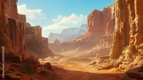 Stunning desert canyon with majestic red rock formations.