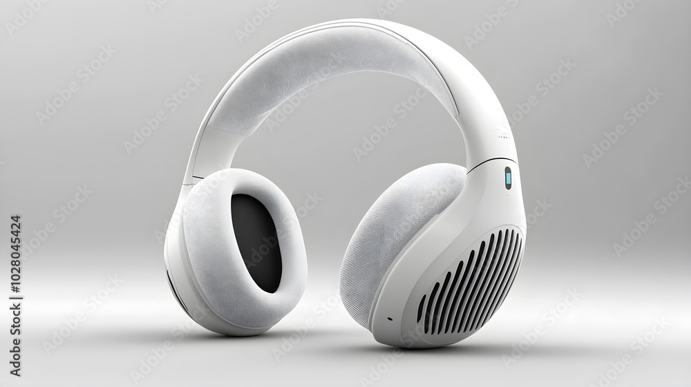 Floating Bluetooth headphones, white sleek design, clean futuristic interface, close-up with a focus on wireless details, modern tech look Floating Bluetooth headphones, white sleek design, clean futuristic interface, close-up with a focus on wireless details, modern tech look