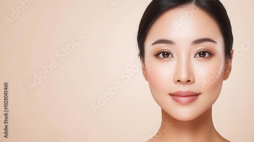 Closeup of an Asian man s face with smooth, healthy skin, under a soft glow of sunlight smooth skin, sunlight glow, natural beauty