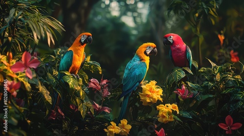 Wallpaper Mural Tropical Birds in a Lively Exotic Setting Torontodigital.ca