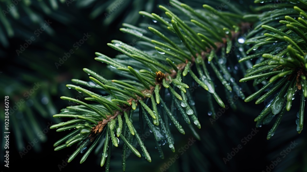 Water drops on the needles of the pine branch close up. Nature background Water drops on the needles of the pine branch close up. Nature background