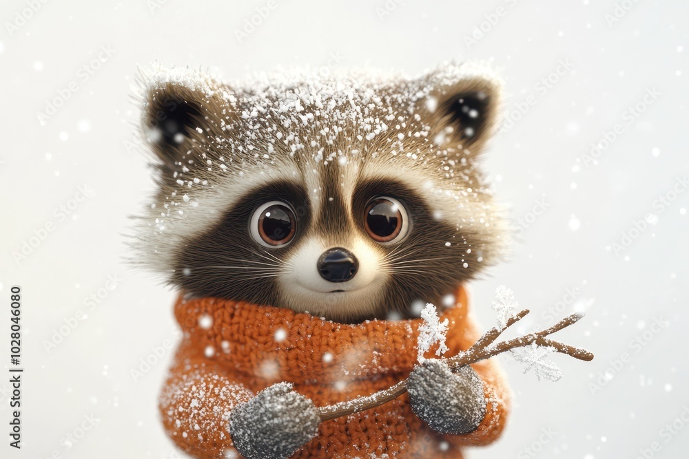 A cute raccoon is holding a stick in its mouth A cute raccoon is holding a stick in its mouth