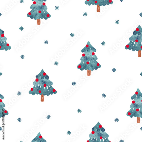 Seamless watercolor Christmas trees pattern in retro style. Vector holiday ba...