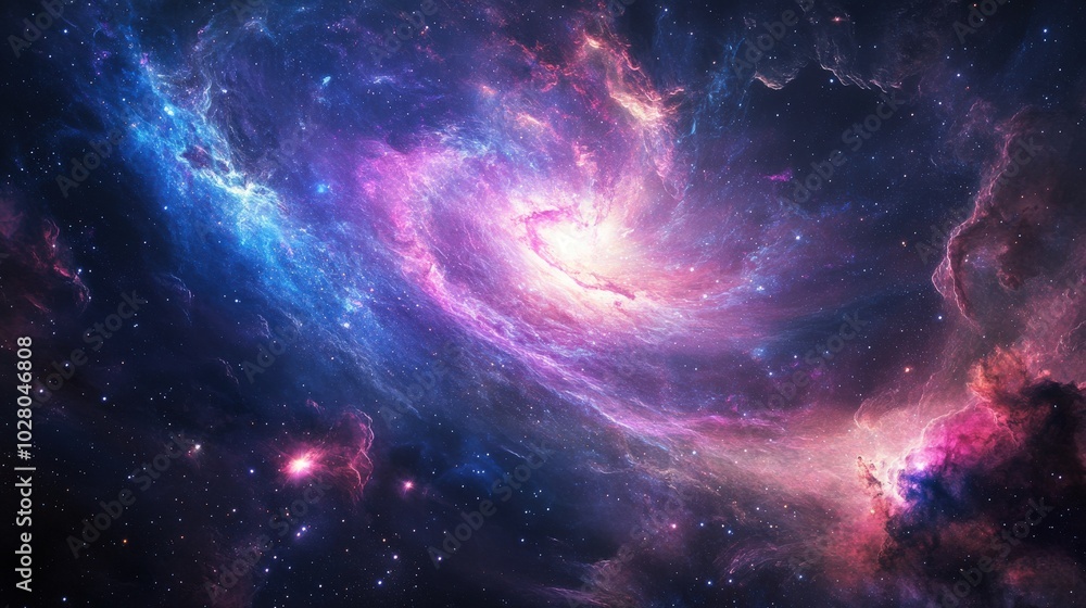 A vibrant, swirling galaxy with vivid colors in deep space. A vibrant, swirling galaxy with vivid colors in deep space.
