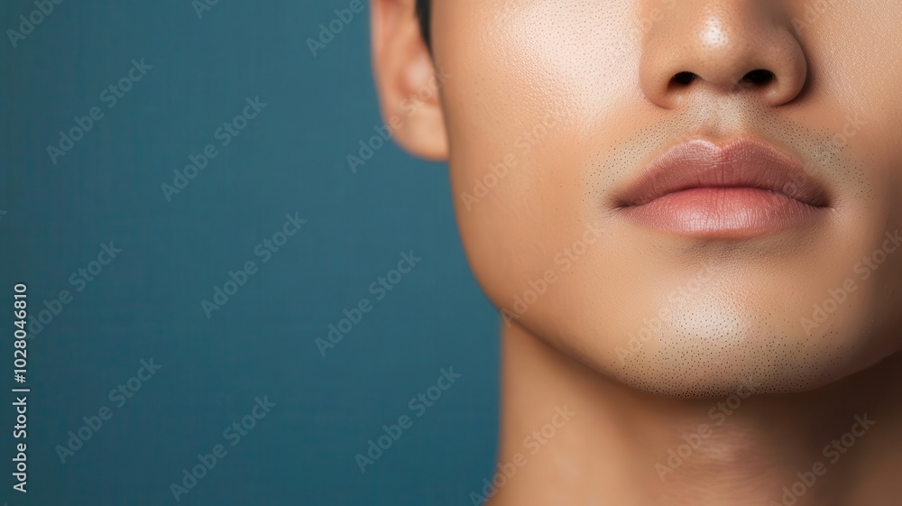 Closeup of an Asian man s smooth skin, highlighted by directional lighting to create a sharp, focused look directional lighting, smooth skin, focused look Closeup of an Asian man s smooth skin, highlighted by directional lighting to create a sharp, focused look directional lighting, smooth skin, focused look