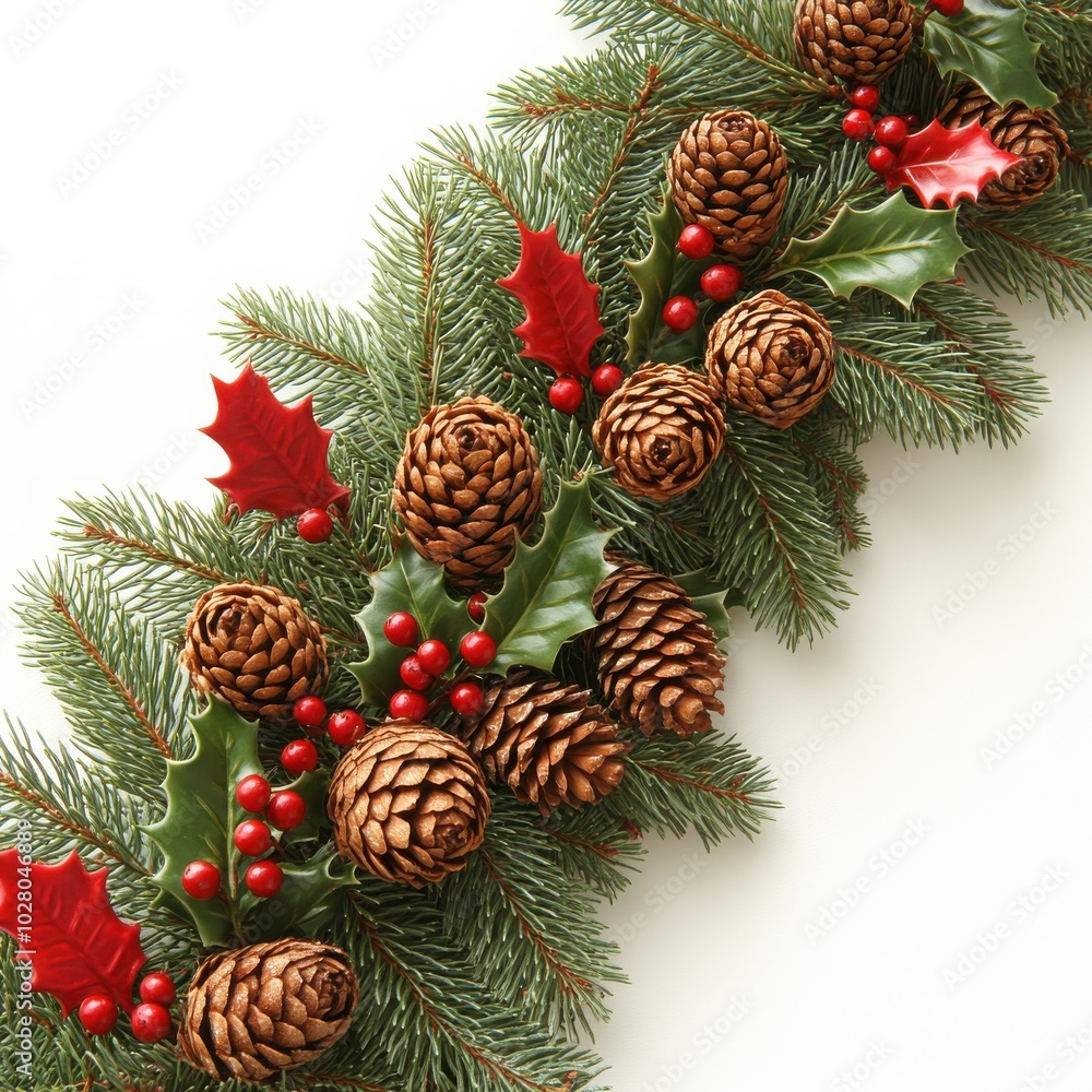 Festive Pine Cone Garland with Red Berries and Greenery - Perfect Holiday Decoration for Christmas and Winter Celebrations Festive Pine Cone Garland with Red Berries and Greenery - Perfect Holiday Decoration for Christmas and Winter Celebrations