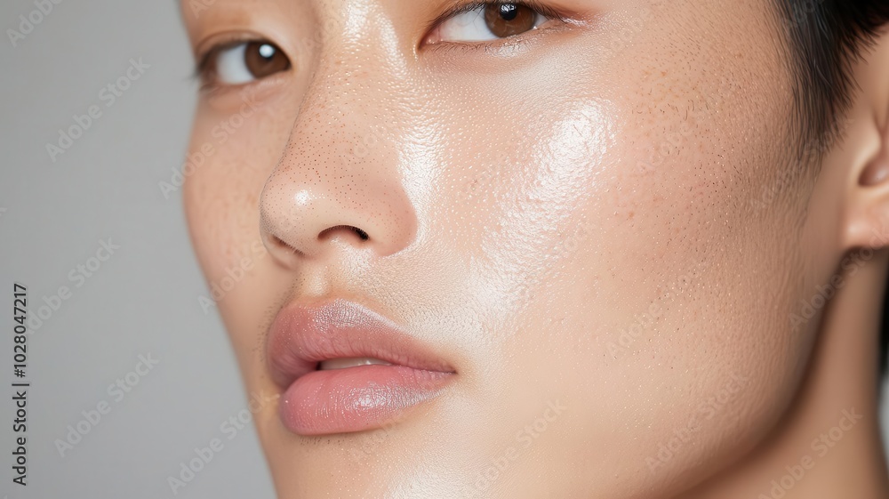 Closeup of an Asian man with perfectly smooth skin, cleanshaven and glowing under soft lighting smooth skin, cleanshaven, glowing face Closeup of an Asian man with perfectly smooth skin, cleanshaven and glowing under soft lighting smooth skin, cleanshaven, glowing face