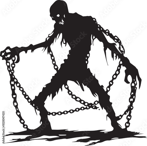 Silhouette of a zombie with chains, vector icon