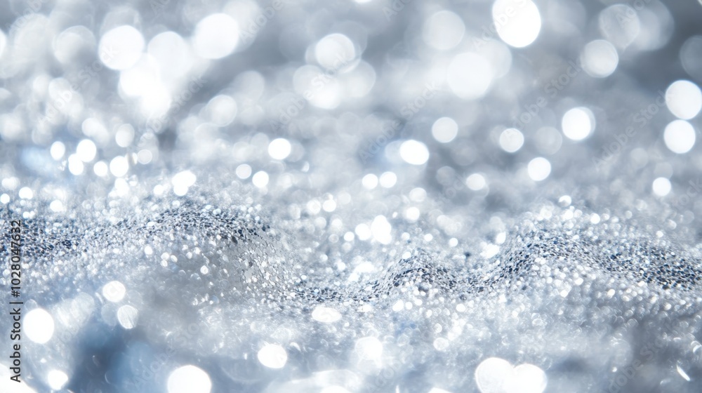 Sparkling silver bokeh lights create an abstract, shimmering background. Sparkling silver bokeh lights create an abstract, shimmering background.