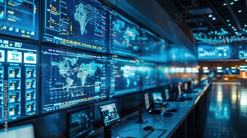 Wallpaper Mural A logistics control center shows extensive screens with real-time delivery routes and data for efficient transportation management. Generative AI Torontodigital.ca