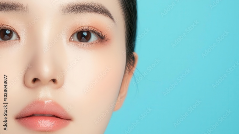 Closeup of an Asian woman s face with porcelainsmooth skin and delicate, minimal makeup porcelain skin, delicate beauty, minimal makeup Closeup of an Asian woman s face with porcelainsmooth skin and delicate, minimal makeup porcelain skin, delicate beauty, minimal makeup