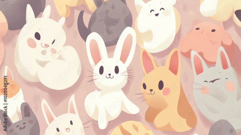 Cute cartoon bunnies in various colors and playful poses. Cute cartoon bunnies in various colors and playful poses.