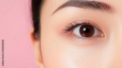 Closeup of an Asian woman s face, smooth skin glowing with a soft, radiant finish, highlighting natural beauty smooth skin, glowing finish, natural beauty