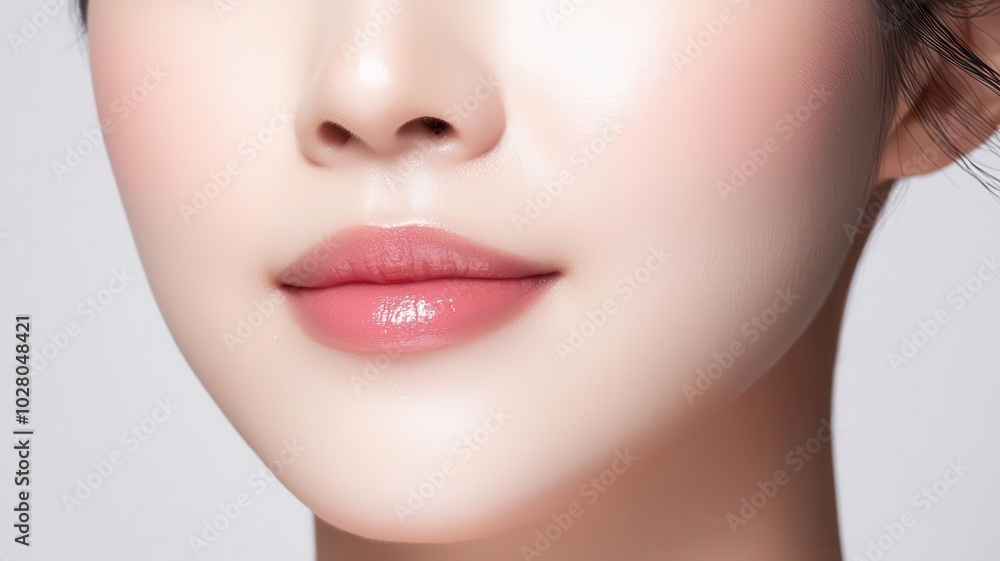 Closeup of an Asian woman with ultrasmooth skin, subtle blush, and soft, glossy lips subtle blush, smooth skin, glossy lips Closeup of an Asian woman with ultrasmooth skin, subtle blush, and soft, glossy lips subtle blush, smooth skin, glossy lips