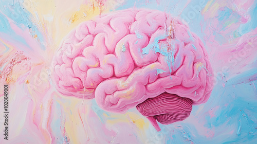 painted representation of a brain bright neon colours photo