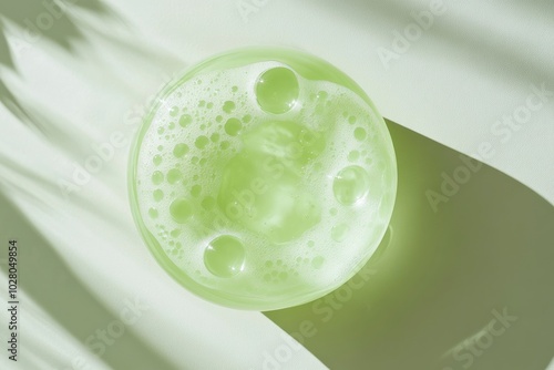 Green skincare product liquid bubble close-up - generative ai