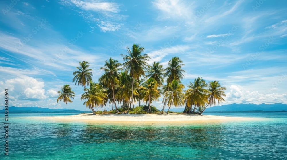 Tropical island paradise with clear turquoise waters and palm trees. Tropical island paradise with clear turquoise waters and palm trees.
