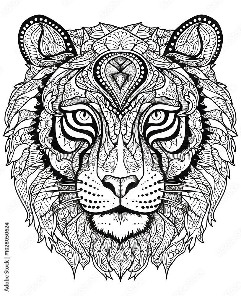 Intricate Mandala Tiger Line Art Without Background Intricate Mandala Tiger Line Art Without Background