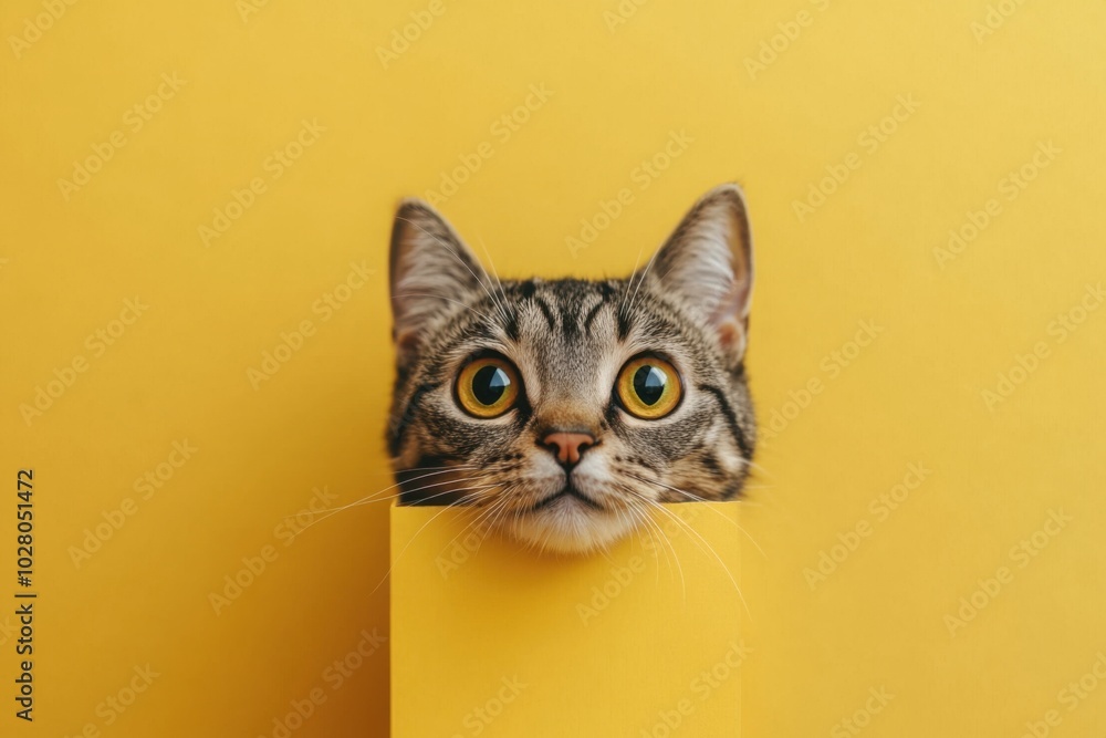 Shocked cat with big eyes isolated on simple background, funny animal expression, cute and surprised face Shocked cat with big eyes isolated on simple background, funny animal expression, cute and surprised face