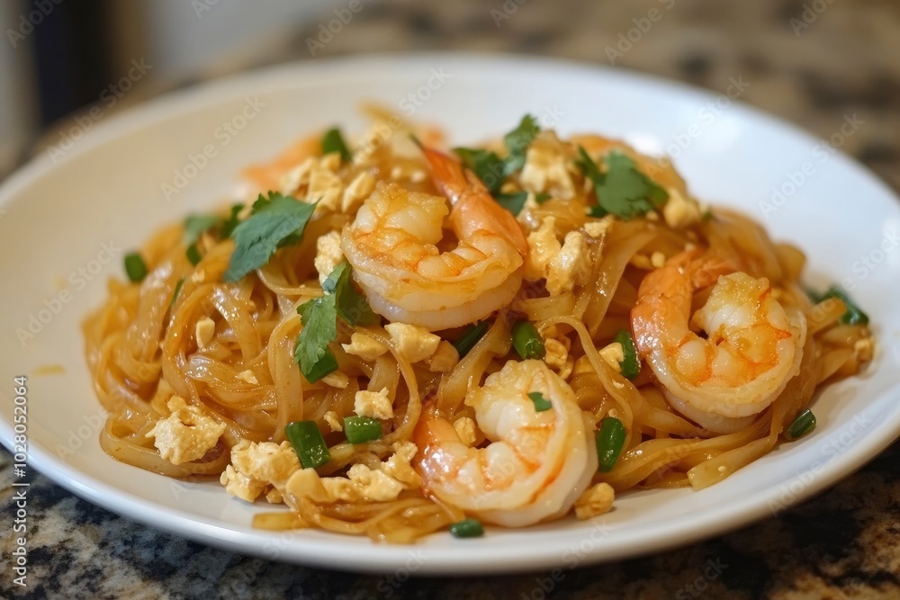 pad thai with shrimp on plate - generative ai pad thai with shrimp on plate - generative ai