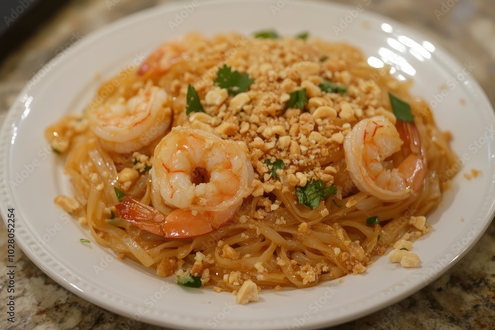 pad thai with shrimp on plate - generative ai pad thai with shrimp on plate - generative ai