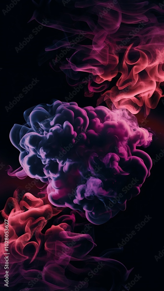 Obraz premium Purple and pink smoke with glowing light on black background
