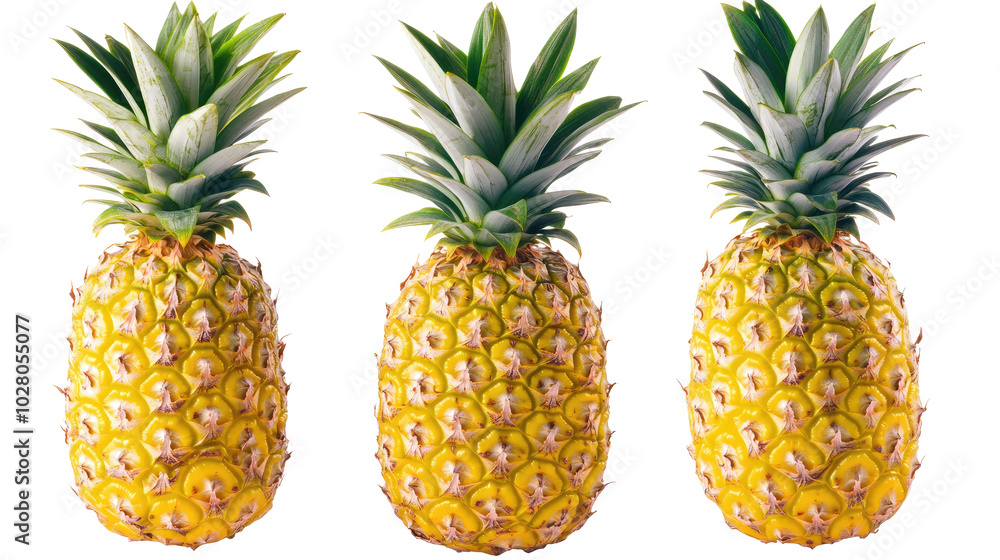 Set of Fresh Pineapples on a White Background Ready for Display Generative AI Set of Fresh Pineapples on a White Background Ready for Display Generative AI