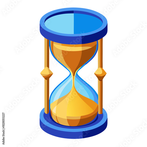 Time Traveler's Hourglass: An isometric illustration of an hourglass, with golden sand and a vibrant blue frame, evokes a sense of time passing and the urgency of deadlines.  