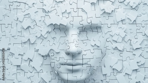 A face made of puzzle pieces, representing the complexity of identity and mental challenges.