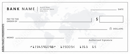 White bank check cheque voucher mockup with world amp	