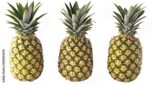 Fresh Pineapples Arranged on a White Background for Culinary Display Generative AI