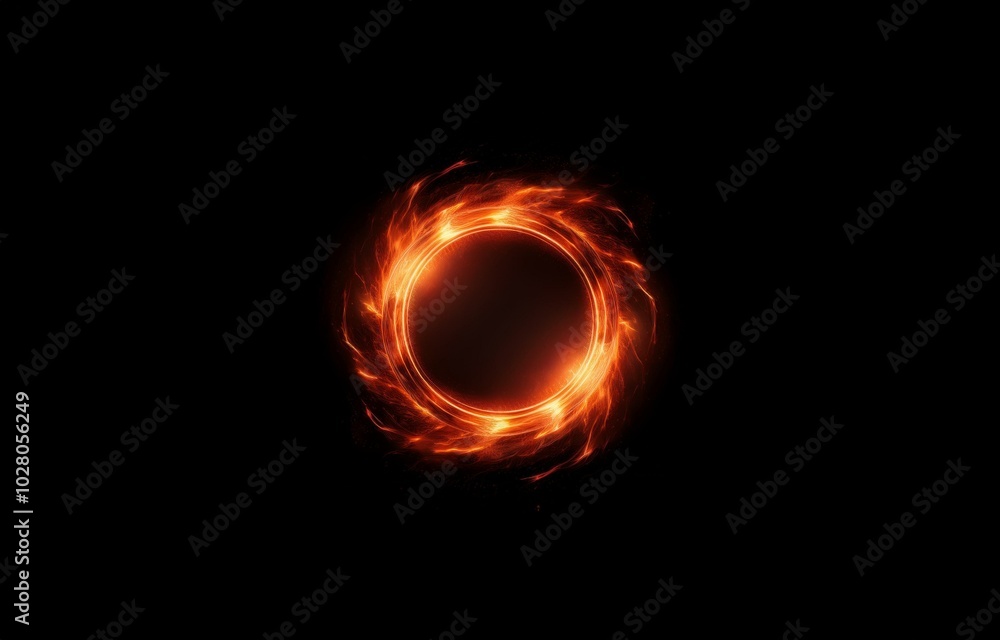 A fiery ring of light, resembling a swirling vortex, shines brightly against a black background. A fiery ring of light, resembling a swirling vortex, shines brightly against a black background.