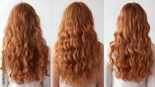 Before-and-after image of curls, with limp, frizzy texture before, and enhanced curl definition and volume post-honey-based leave-in conditioner photo