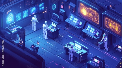 Wallpaper Mural Futuristic control room with diverse operators and advanced technology. Torontodigital.ca